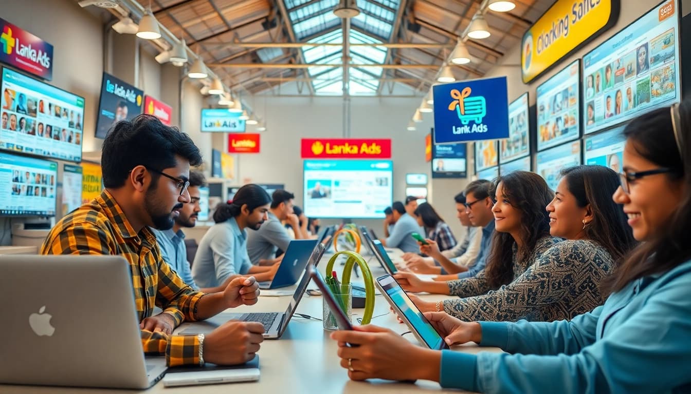 Lanka Ads online marketplace showcasing a vibrant community engaged in browsing and posting ads.