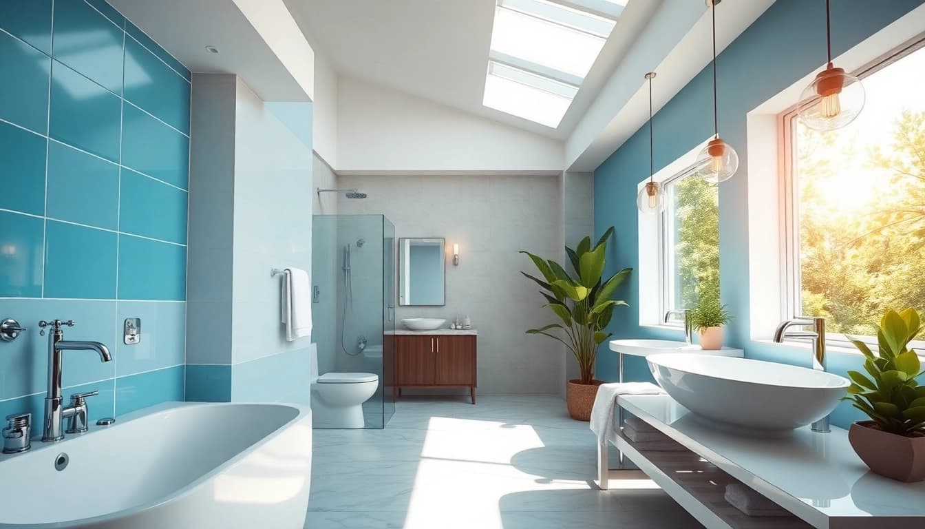 Stunning bathroom remodeling near me featuring modern design, natural light, and elegant fixtures.