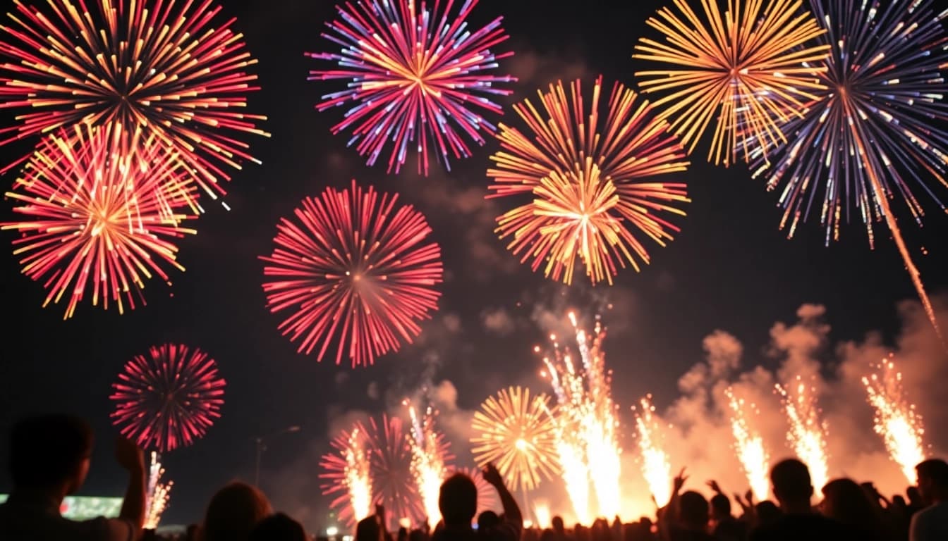 Experience vibrant wholesale fireworks lighting up the night sky with stunning explosions.