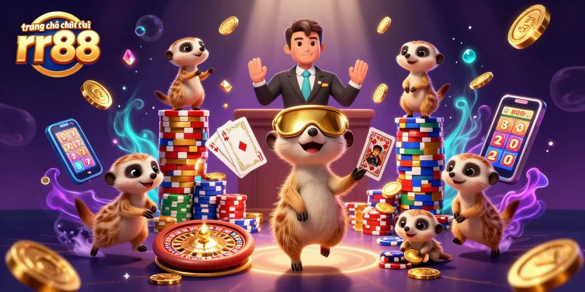 Engaging scene from trang chủ chính thức rr88 showcasing meerkats in a lively casino operation.