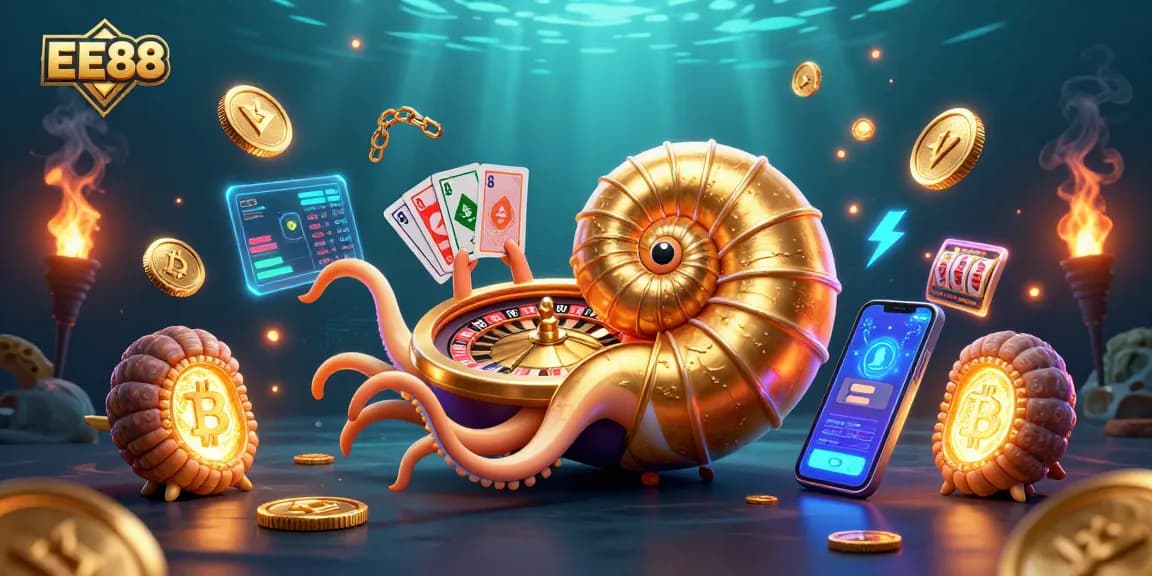 Play exciting games at EE88 with a vibrant nautilus-themed casino scene full of action.