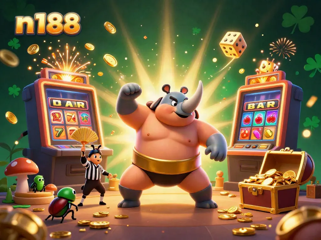 Experience the thrill of n188 gaming with a dynamic illustrated casino scene full of excitement.