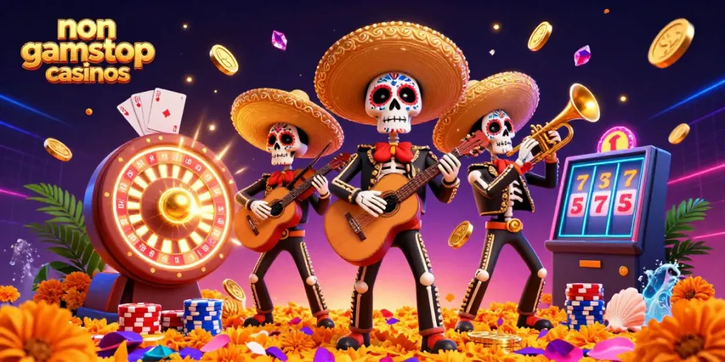 Experience exciting action at non gamstop casinos with this colorful mariachi scene featuring dynamic casino elements.