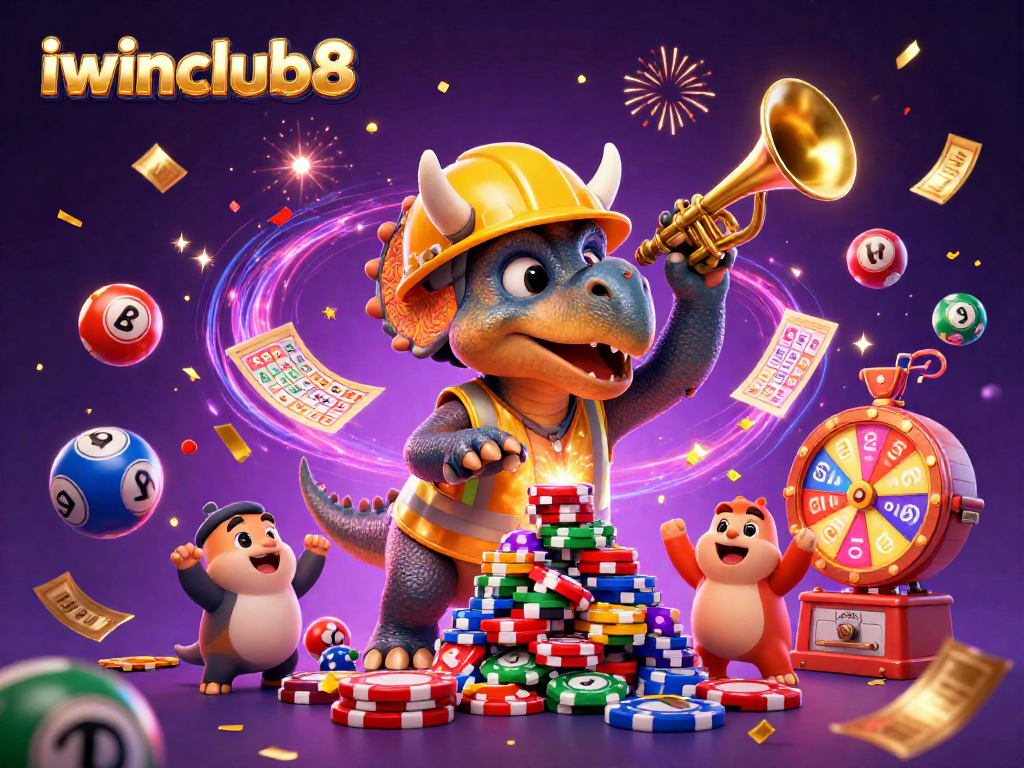 Join the fun at iwinclub8 as tiny dinosaurs celebrate a lottery extravaganza with colorful balls.