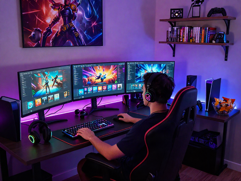 Engaging home gaming setup showcasing vibrant porngames interface and energetic atmosphere.