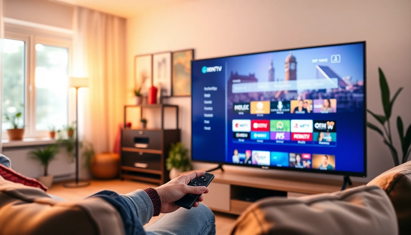 Experience the iron tv pro interface streaming on a modern TV in a cozy living room.