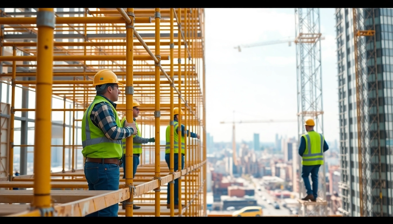 Workers efficiently erecting caffolding Bolton on a construction site.