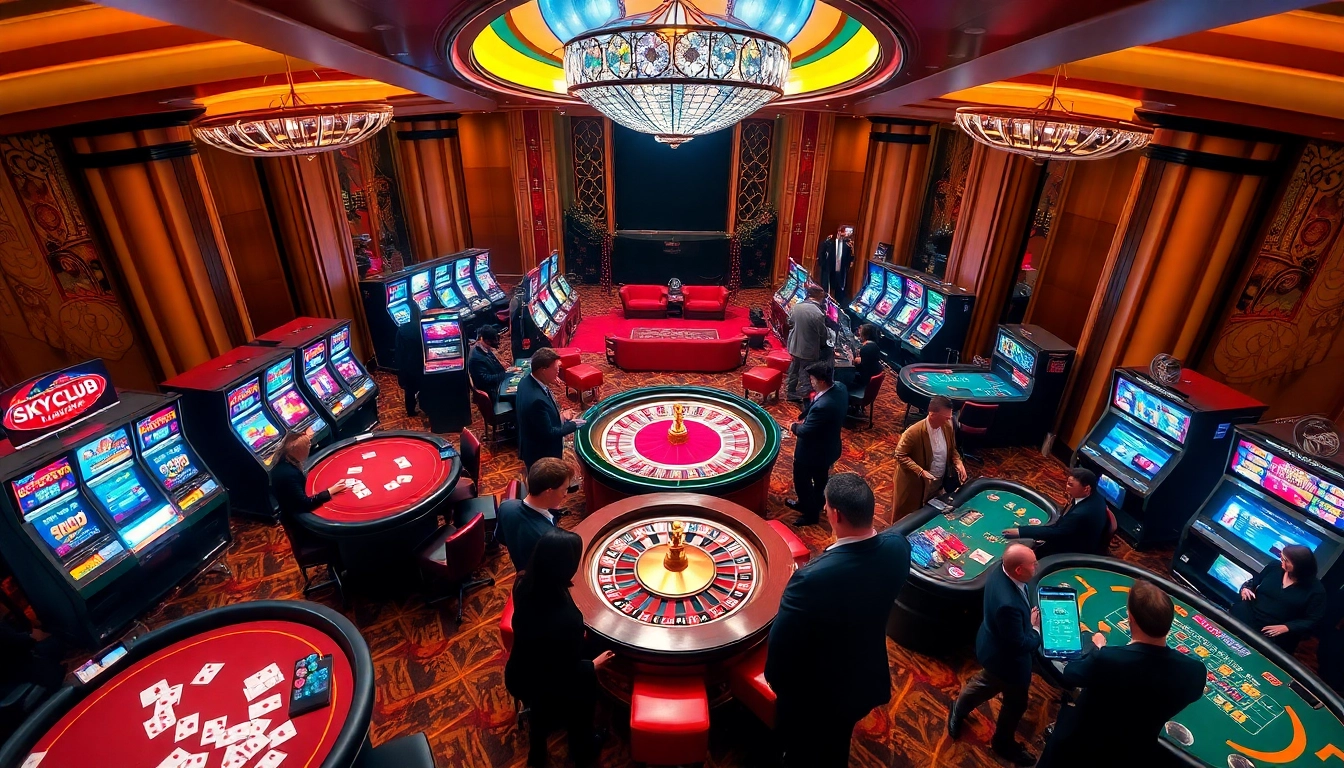 Experience the thrill of the skyclub game with vibrant slot machines and engaged players.