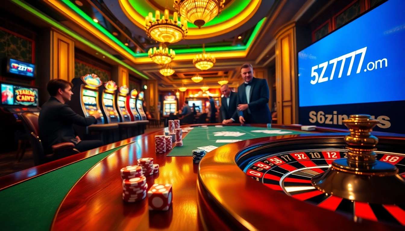 Exciting gaming action at a casino table featuring 5Z7779 com poker chips and roulette.