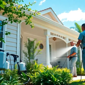 Soft wash team professionally cleaning a home exterior in Kissimmee, FL, showcasing eco-friendly techniques and attention to detail.