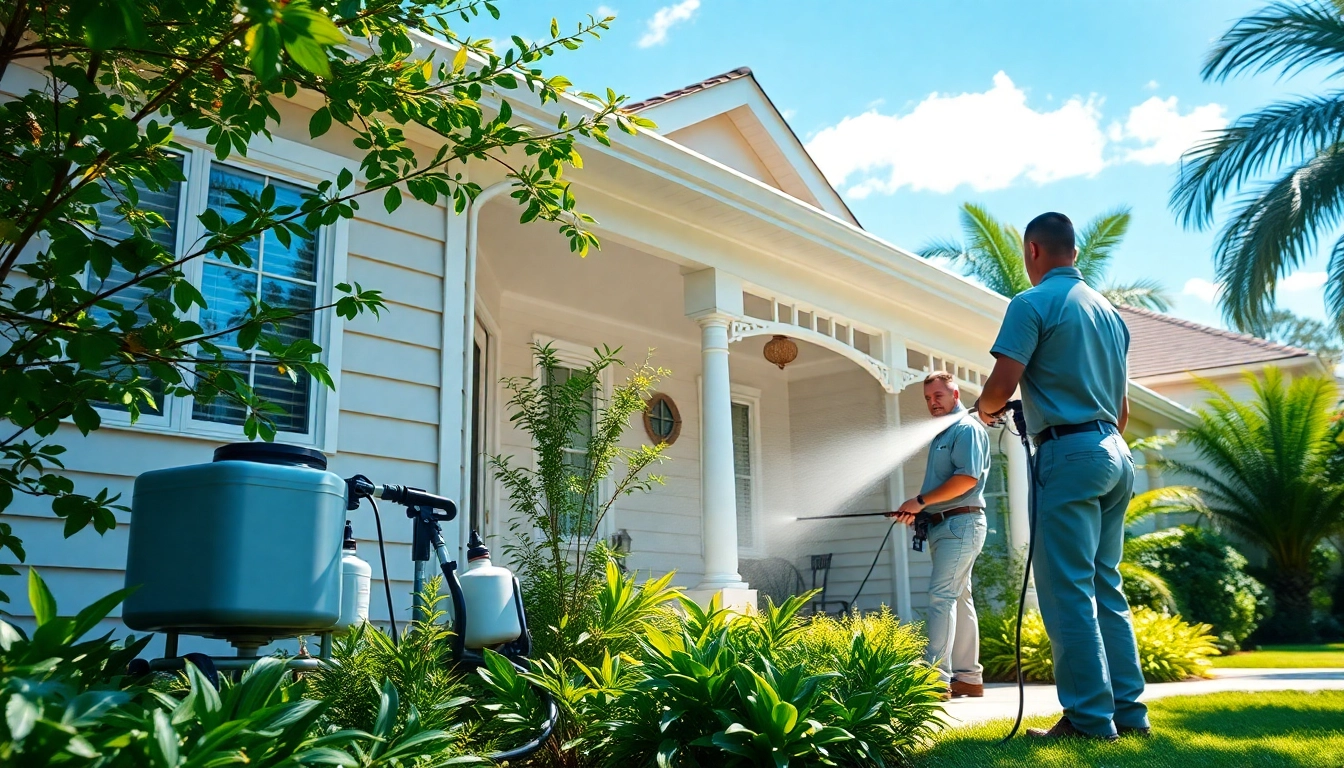Soft wash team professionally cleaning a home exterior in Kissimmee, FL, showcasing eco-friendly techniques and attention to detail.