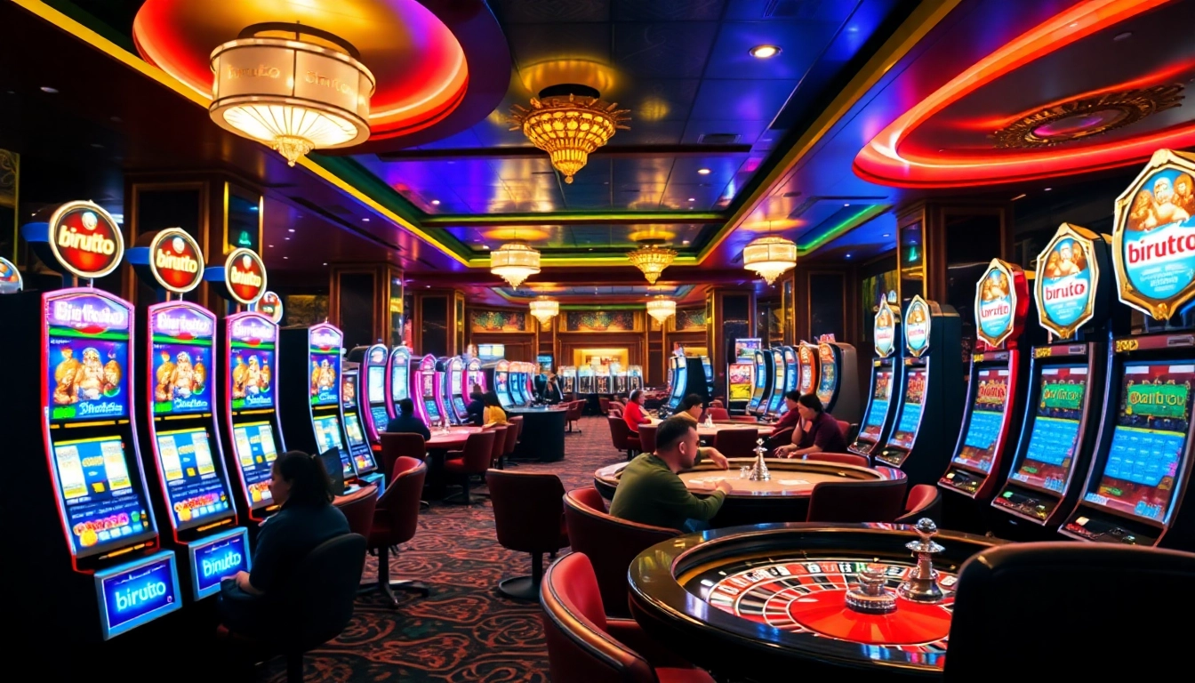 Experience high-stakes action at birutoto slot machines and poker tables in a luxury casino.