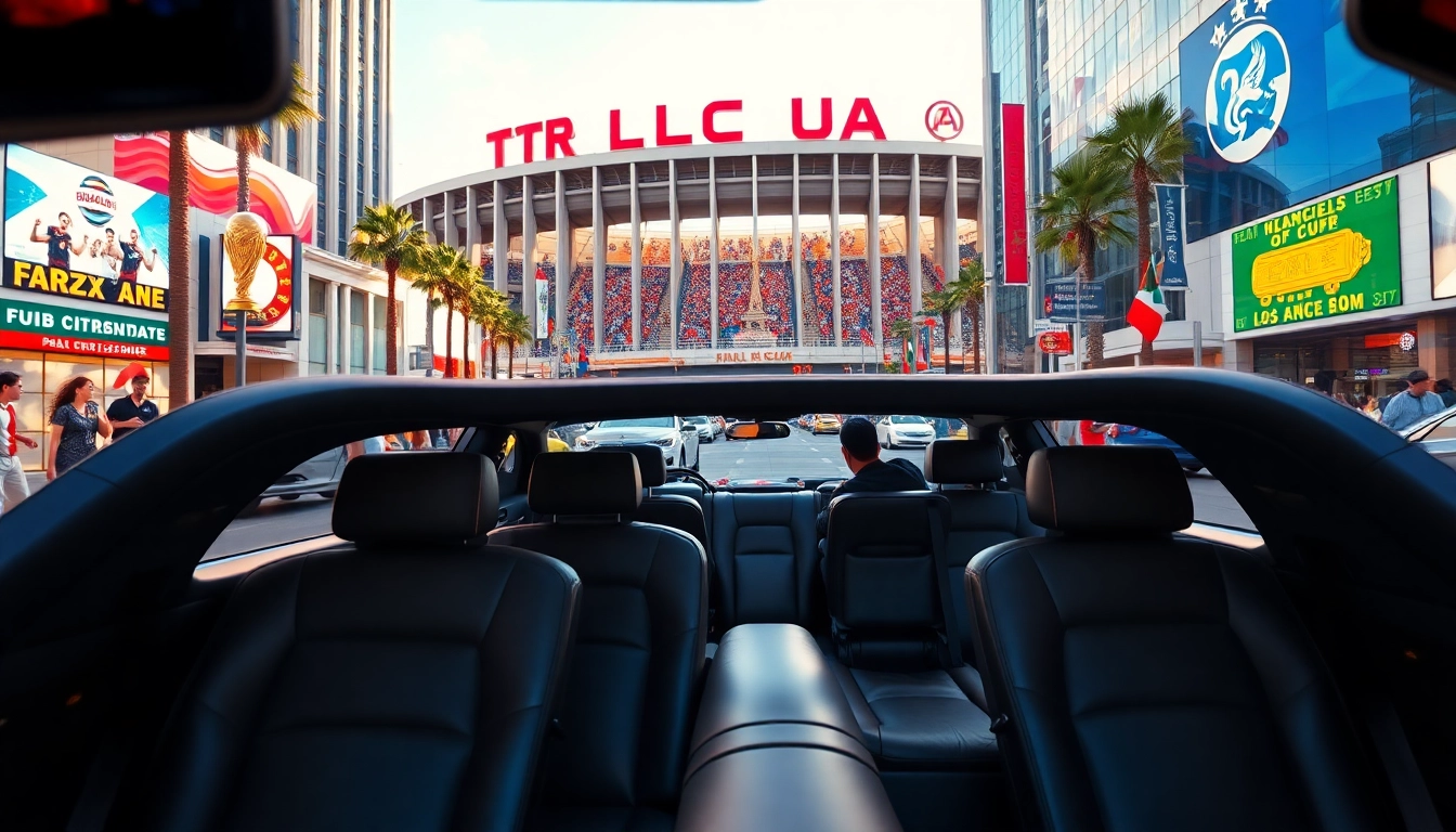 World Cup Group Transportation in a luxurious limousine amidst the excitement of Los Angeles, ready for game day.