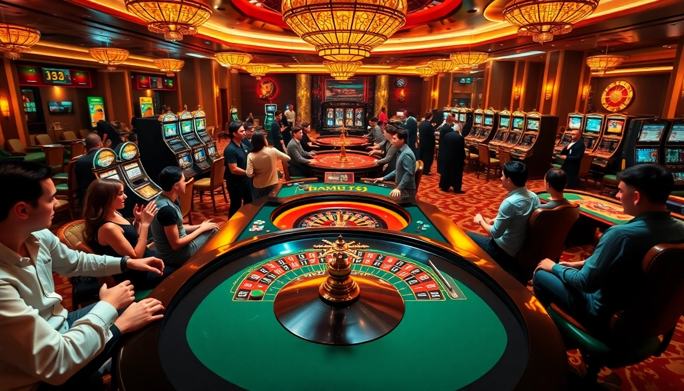 Experience the excitement of gambling at https://babu88.global/ with a lively casino scene showcasing roulette.
