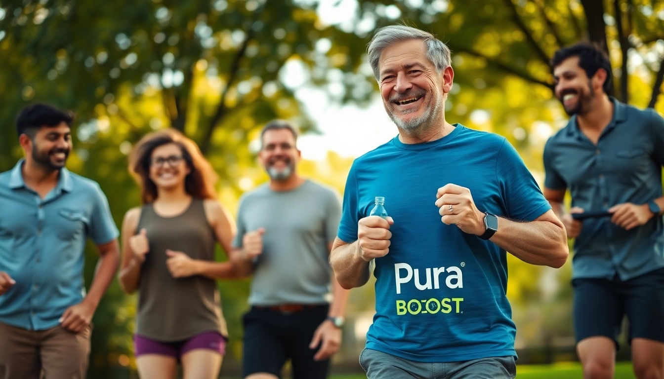 Revitalize your performance with Pura Boost, showcased by a confident man enjoying outdoor vitality and energy.