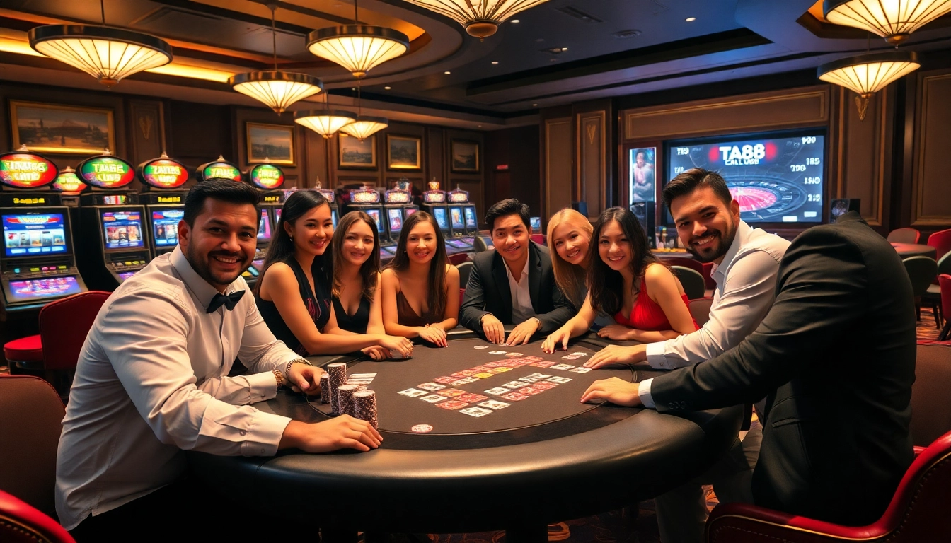 Experience the excitement of TA88 Club as gamblers enjoy high-stakes poker and vibrant casino games.
