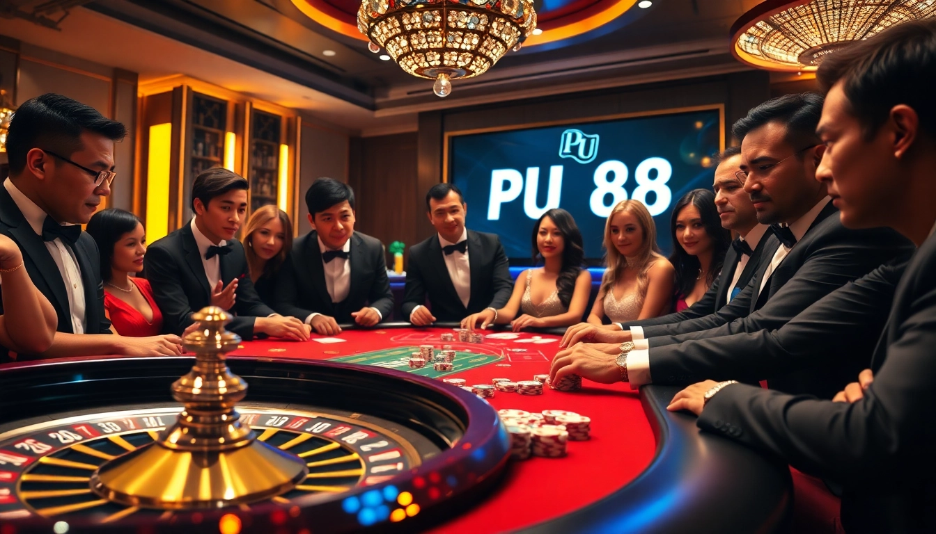 Experience the thrill of PU 88 at a lively poker table with vibrant chips and cards.