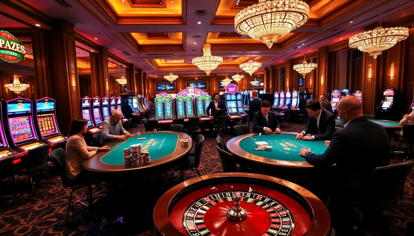 Experience high-stakes gaming at https://kjc.marketing/ featuring elegant casino tables and vibrant slot machines.