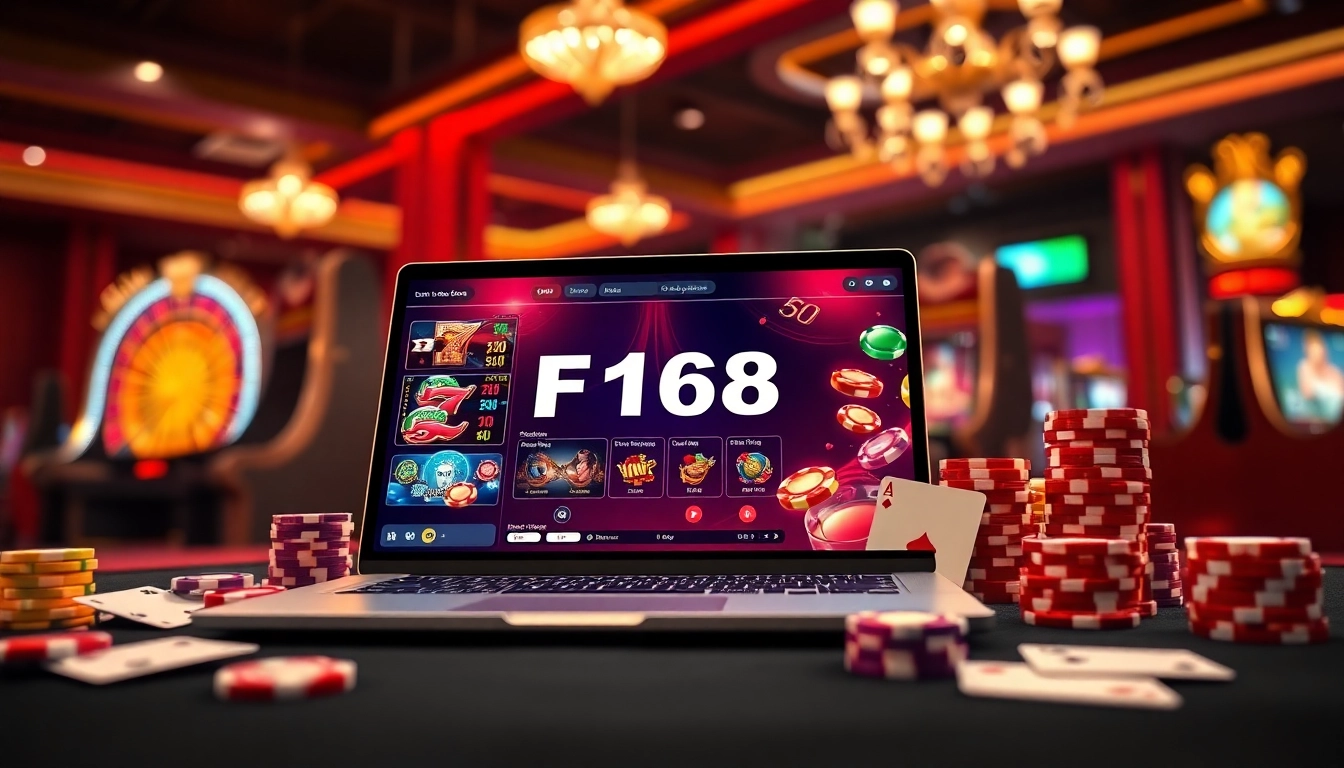 Win big at F168 with an immersive online gambling experience featuring vibrant casino elements.