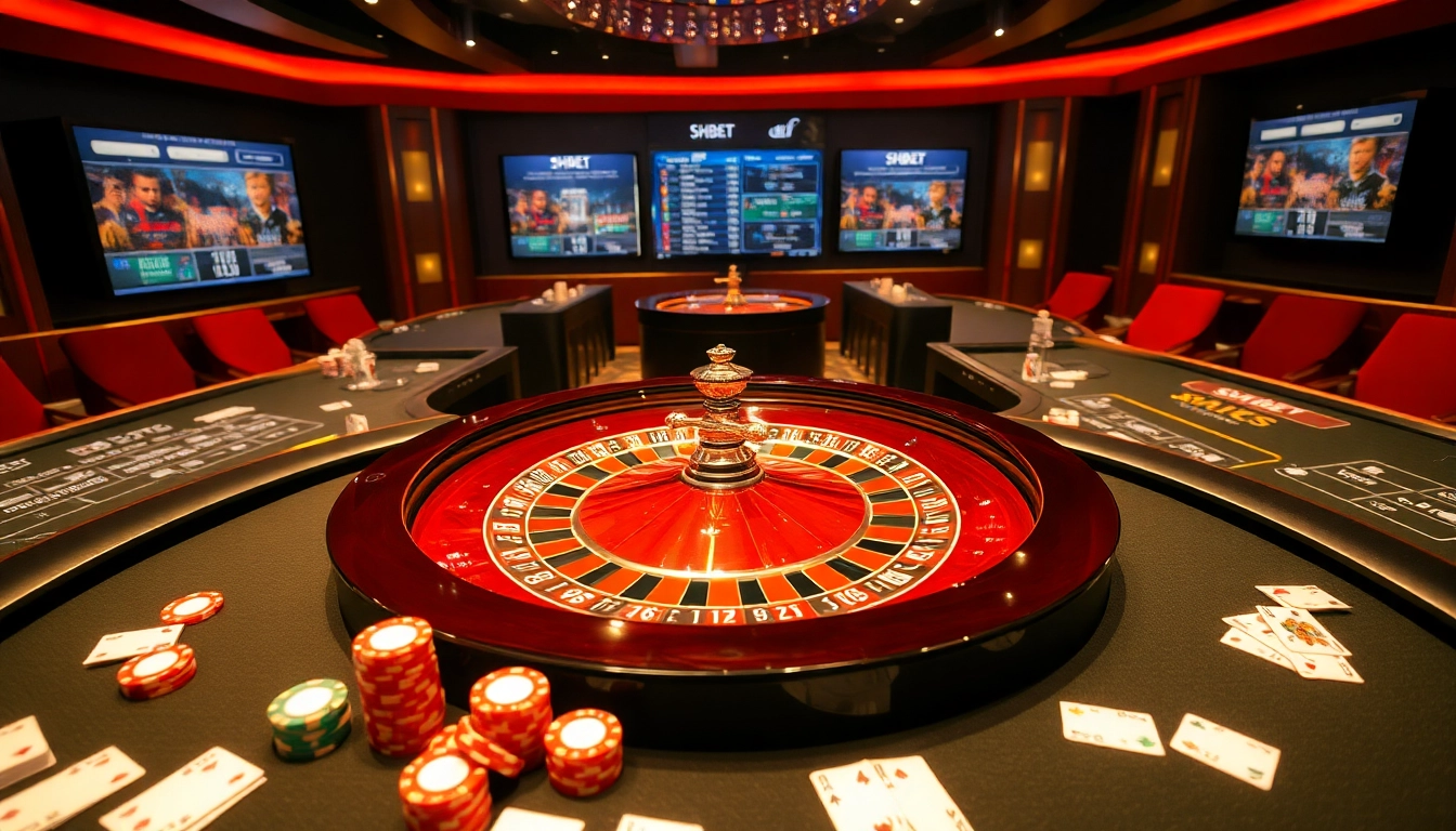 Players enjoying the thrill of gaming at SHBET's luxurious casino tables.