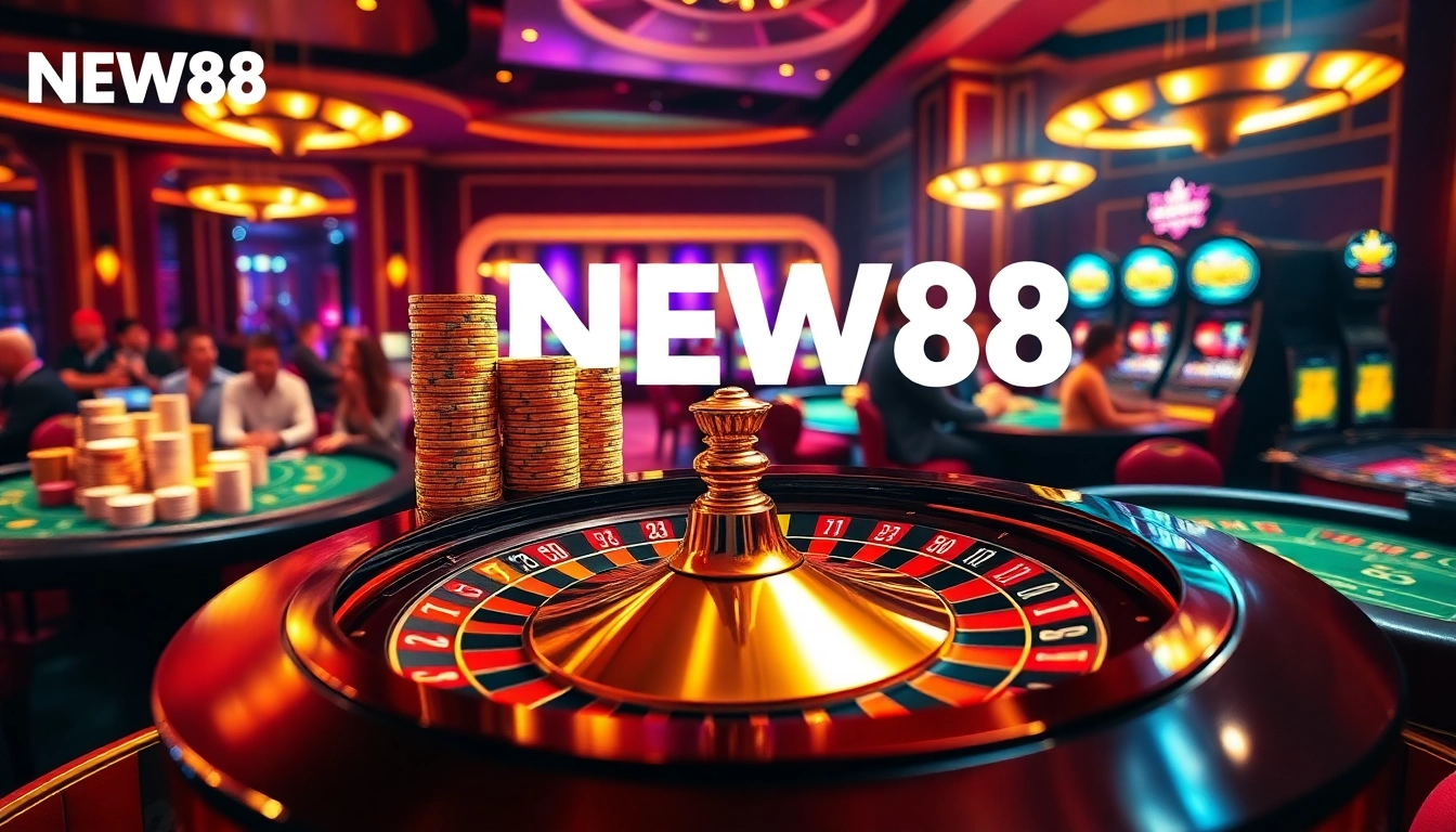 Experience the thrill of NEW88 Trang chủ with exciting roulette and poker gameplay in a luxurious casino.