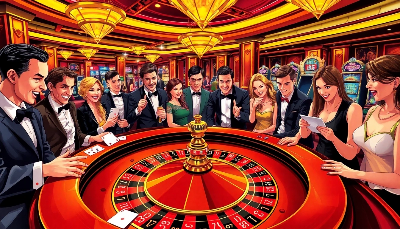 Experience the thrilling excitement of win55 at a luxurious casino with a bustling roulette table.