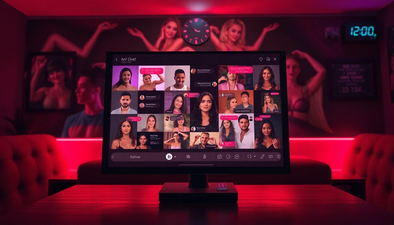 Engaging porn chat scene with diverse avatars in a modern digital interface