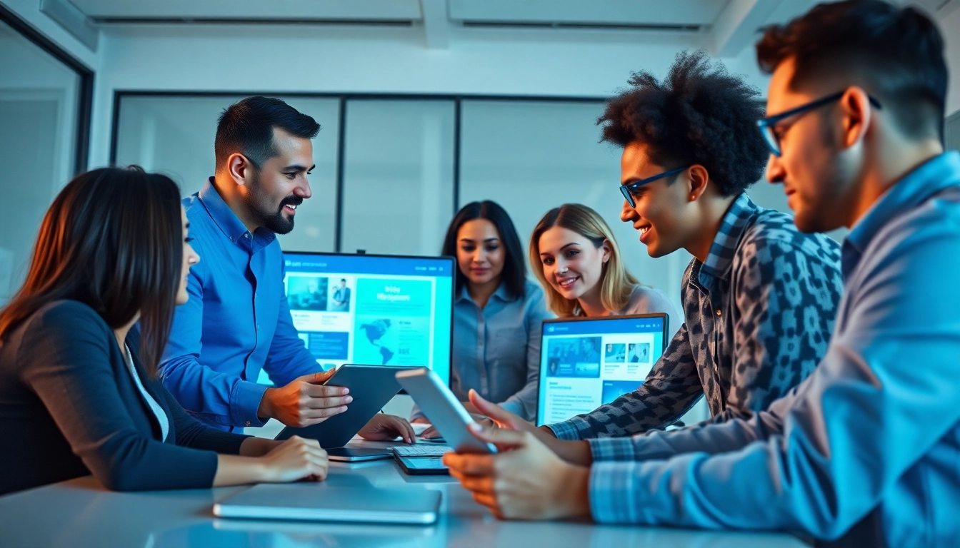 dich vụ thiết kế website showcased in a collaborative workspace with designers discussing project details.