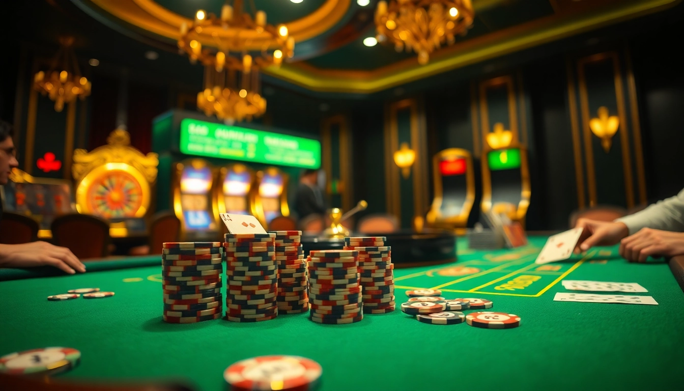 Engage with Lc88 poker chips at a luxurious casino gaming table filled with excitement.