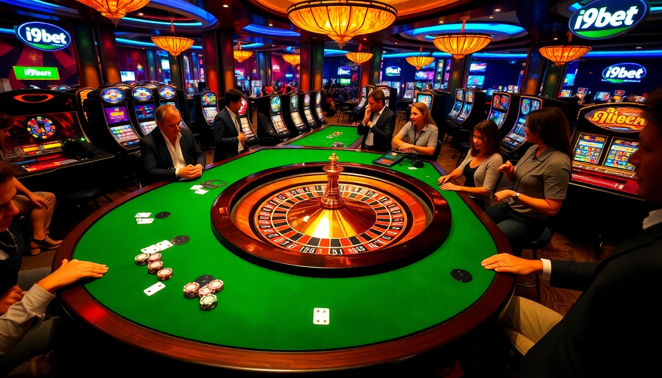 Experience the excitement of i9bet with a vibrant casino scene featuring roulette and slots.