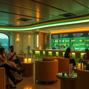 Experience the vibrant atmosphere of a modern cannabis lounge celebrating moonbarguy legal.