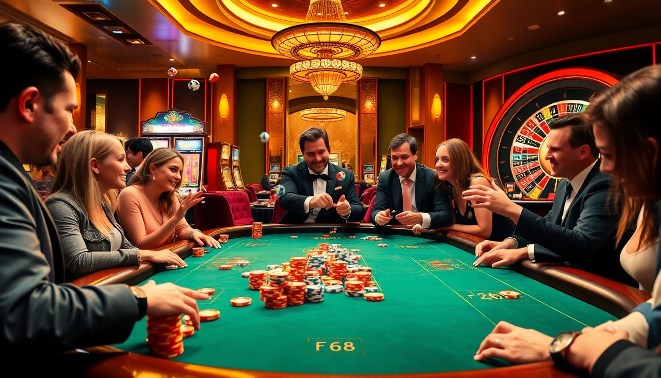 F168 casino players engaging in an exciting game with colorful chips and dice in action.