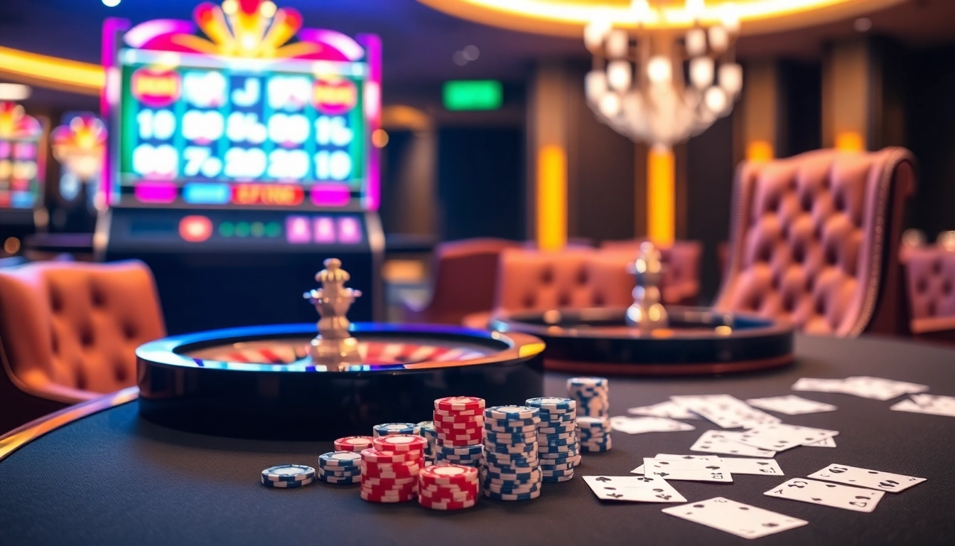 Experience the excitement of winning at https://rr88csn.com/ with a luxurious casino scene showcasing roulette and poker.