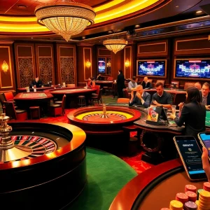 Excited players engaging at a luxurious casino table featuring 98win elements.