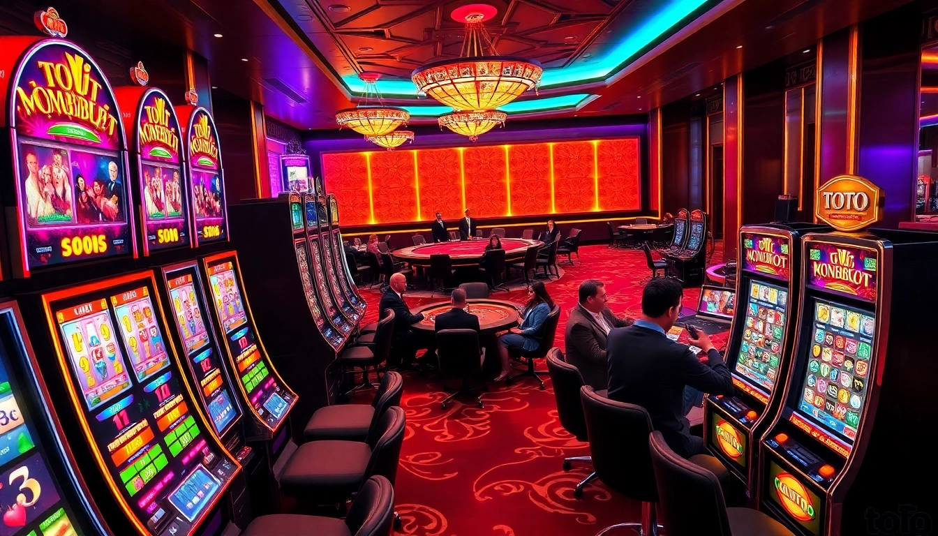 Players enjoying exhilarating toto slot machines in a vibrant casino atmosphere.