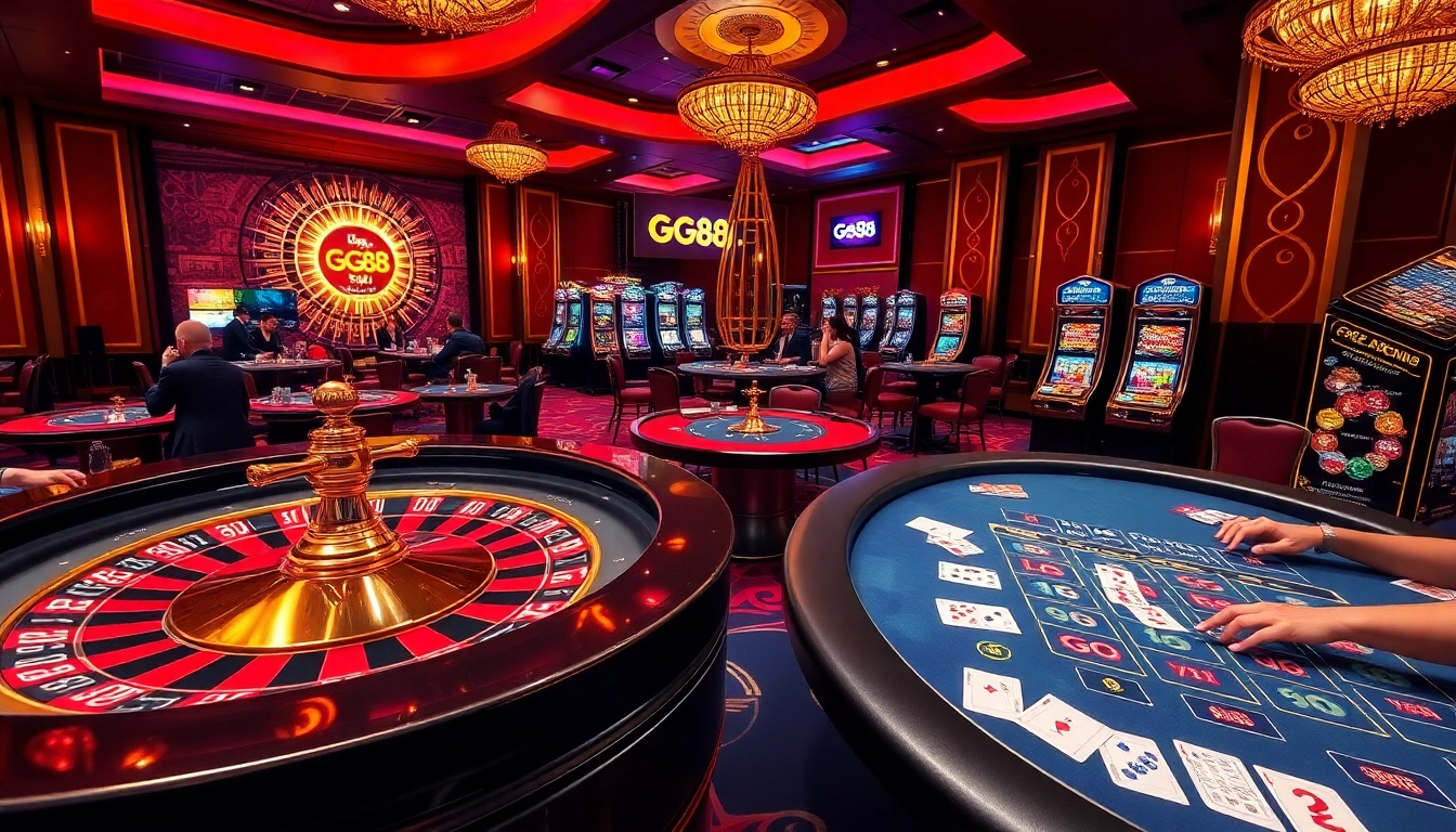 Experience thrill at GG88 casino with vibrant gaming tables and luxurious ambiance.