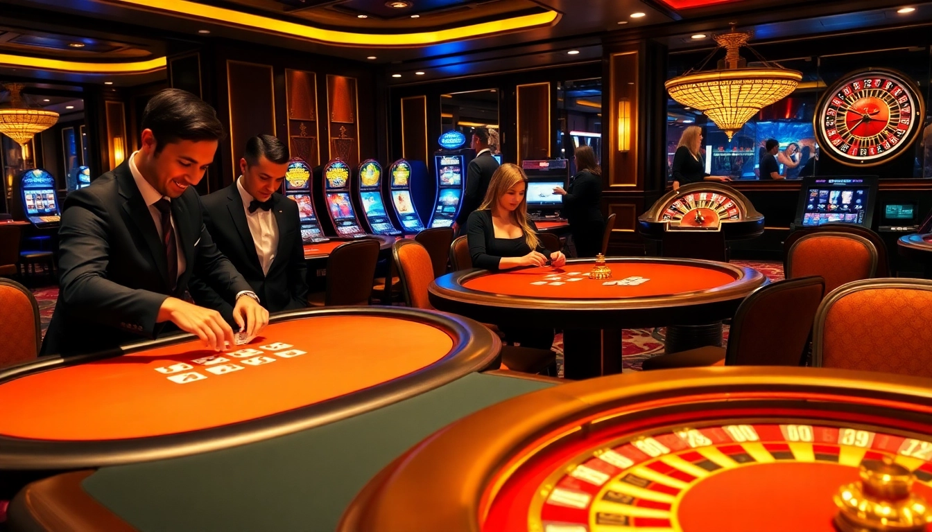 Engaging Thabet casino scene with players and vibrant gaming tables.