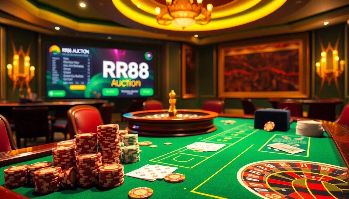 Experience the excitement of RR88 Auction with glamorous casino games and vibrant betting scenes.