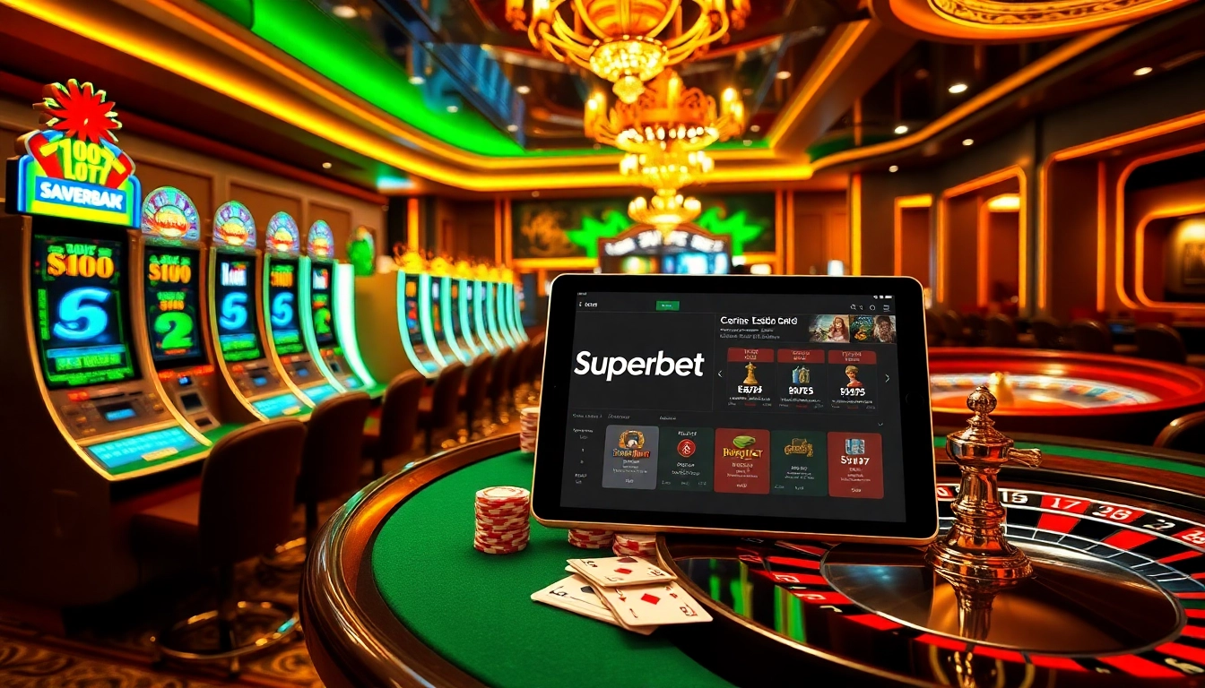 Superbet gaming setup showcasing vibrant casino elements and online gambling excitement.
