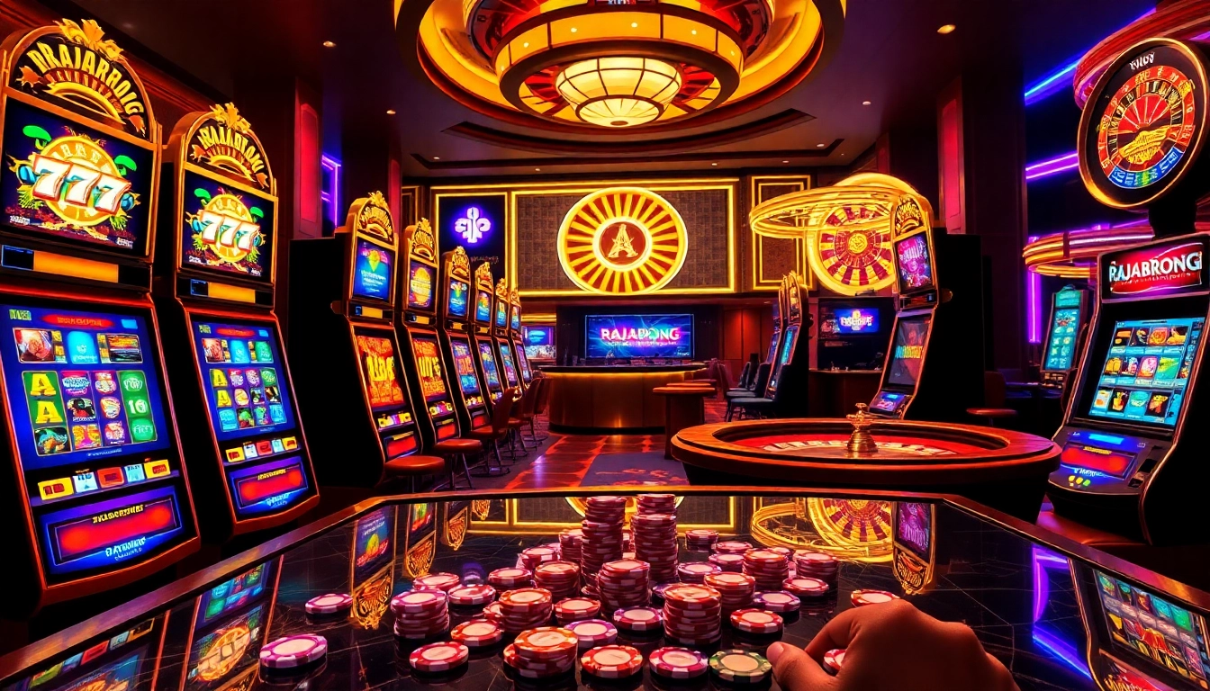 RAJABARONG casino scene showcasing vibrant slot machines and classic gambling excitement.