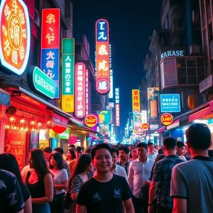 Experience the vibrant 호치민밤문화 with lively bars and karaoke scenes filled with color.