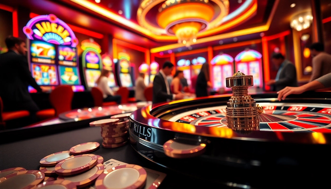 Gambling action at nohu90 casino with vibrant roulette table and elegant poker chips.