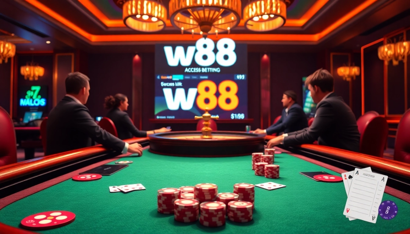 Trải nghiệm cảm giác chơi game đầy kịch tính với liên kết truy cập W88, được đặt trong bầu không khí casino sang trọng.