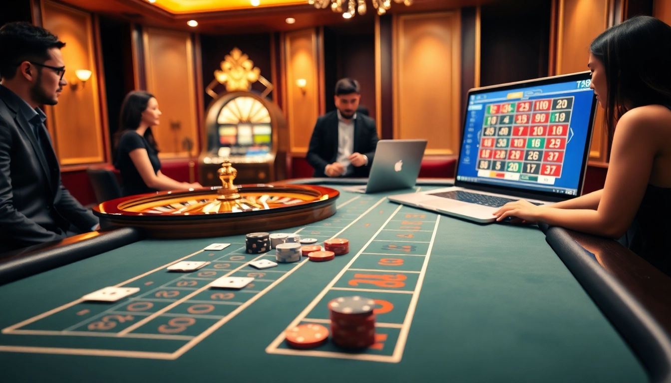 Experience the thrill of gaming at DR88 with a luxurious casino scene showcasing baccarat, roulette, and online betting.