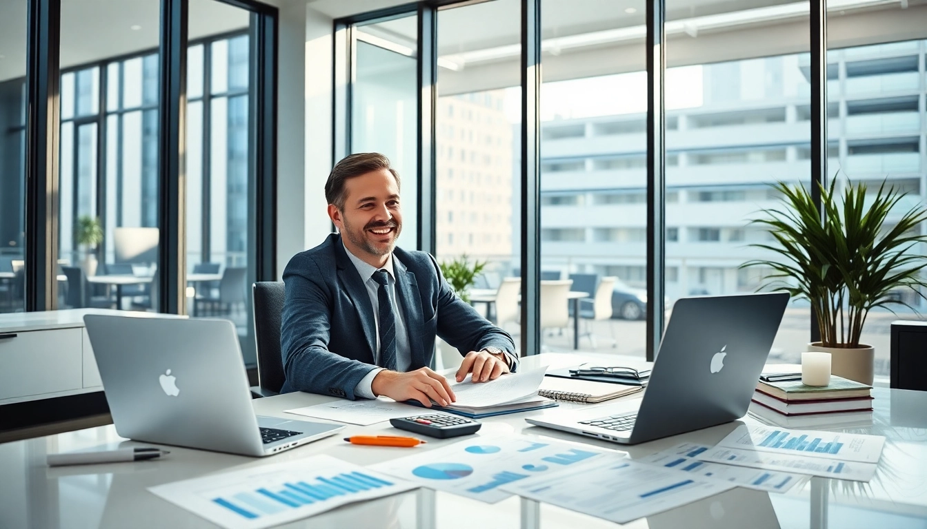 Księgowość dla firmy budowlanej: profesjonalny księgowy pracuje w nowoczesnym biurze.