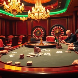 High-stakes poker gameplay at a casino showcasing GO8's thrilling atmosphere.