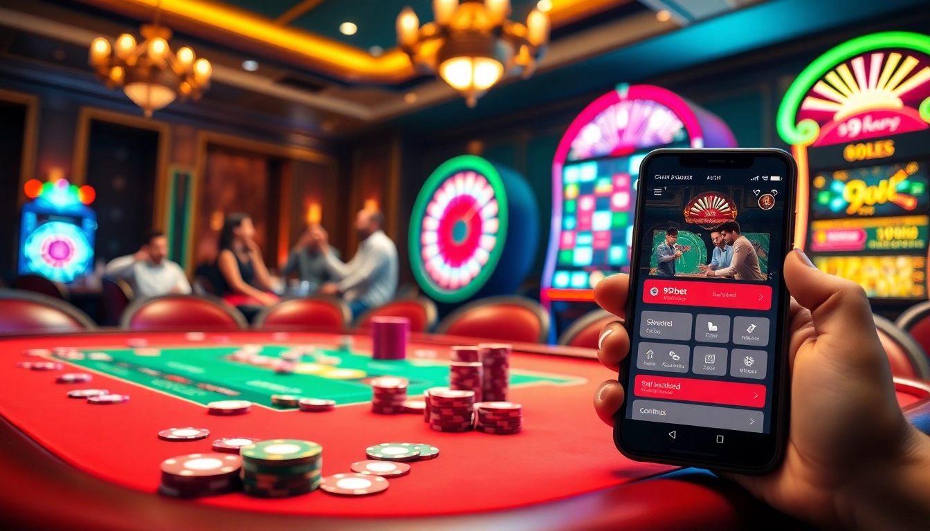 Experience the thrill of gambling with 9Dbet Download showcased in a luxurious casino setting.