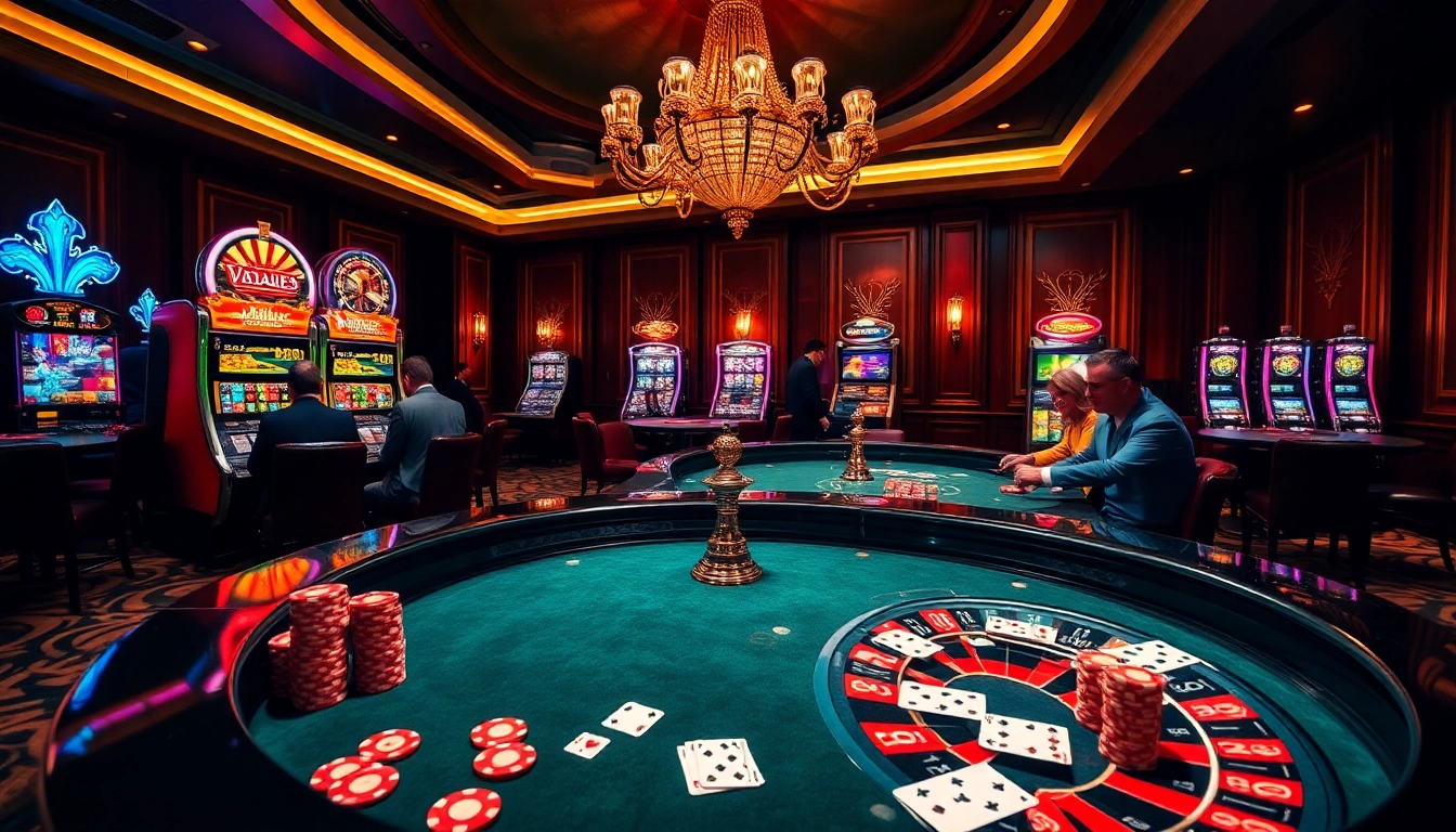 Players enjoying high-stakes games at u888's luxurious casino atmosphere, vibrant and engaging.