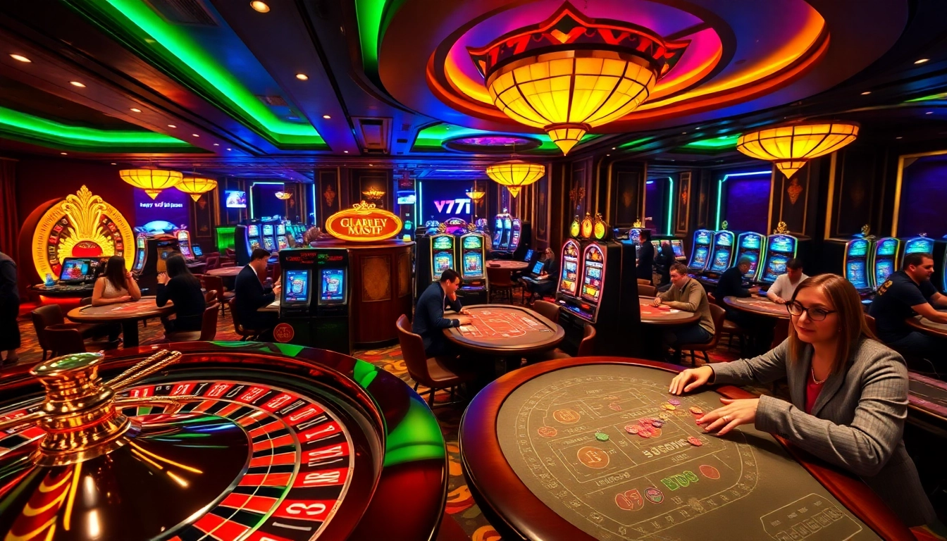 Experience the thrill of winning at 777VIP casino with vibrant tables and slot machines.