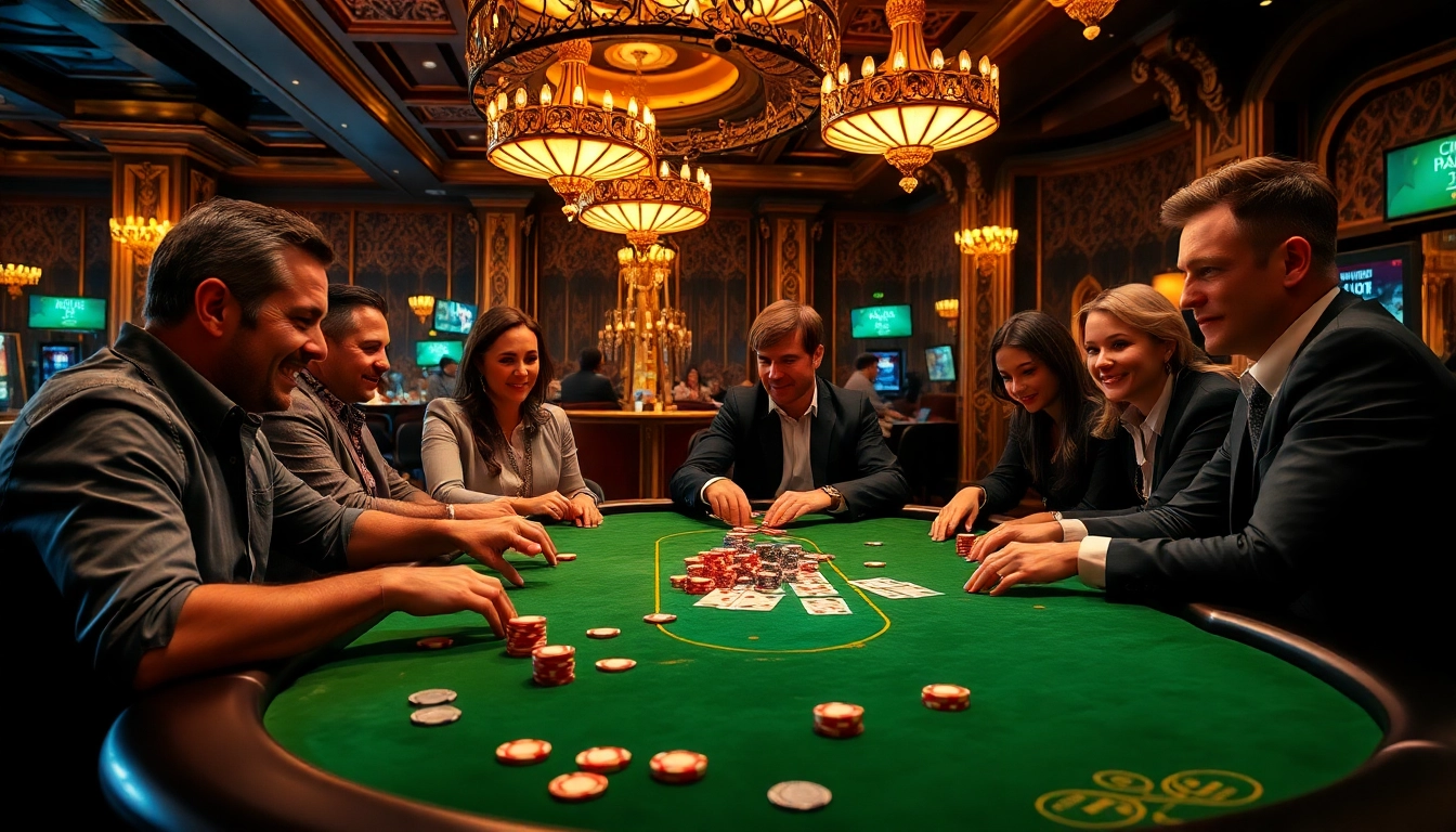 Engaging poker scene showcasing 소액결제 in action with players at a luxurious casino table.